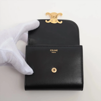 Celine Triomphe Small Flap Wallet Leather Compact Wallet Black