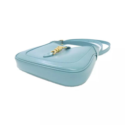 Authentic GUCCI JACKIE 1961 Bag in Light Blue Leather with Gold Hardware