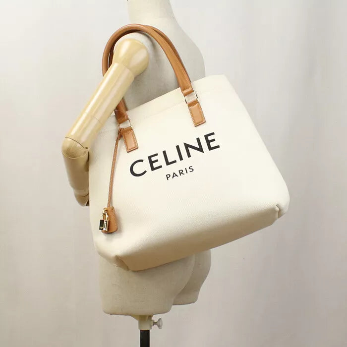 Auth CELINE Tote Bag In White Canvas