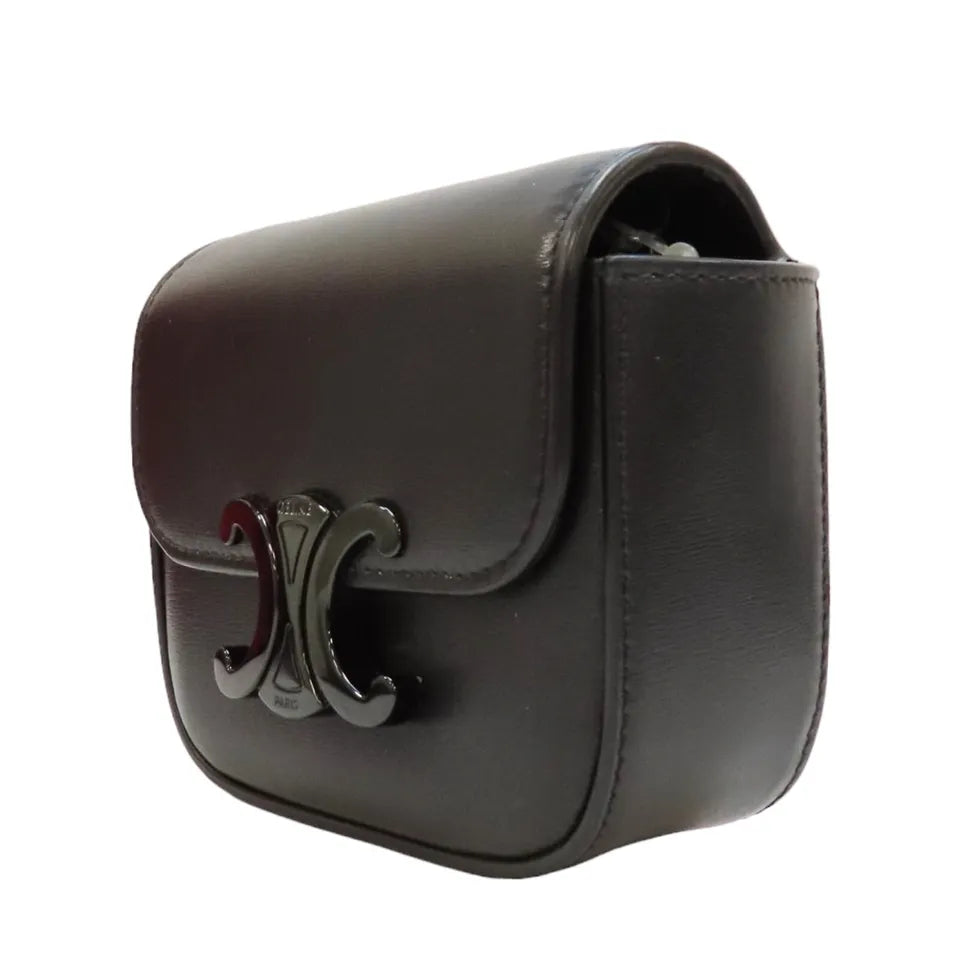 CELINE Mini Triomphe Shoulder Bag Calfskin Black