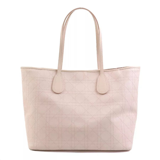 Auth Christian Dior Canage Tote Shoulder Bag Pink Beige Coated Canvas