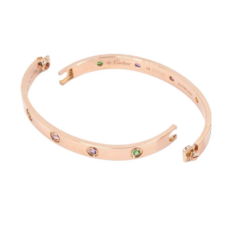 Cartier Love Bracelet New Model #18 in K18 Pink Gold with Multi-color Stones