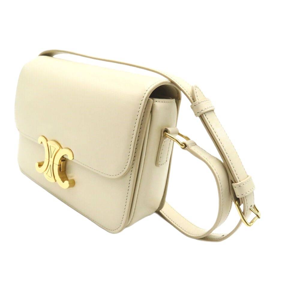 CELINE Soiree Shoulder crossbody hand Bag leather Beige Used