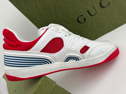 Gucci Men's Basket Sneakers Low Top Lace Up Red White Blue