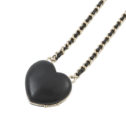 CHANEL CC Logo Mirror Necklace Lambskin Black