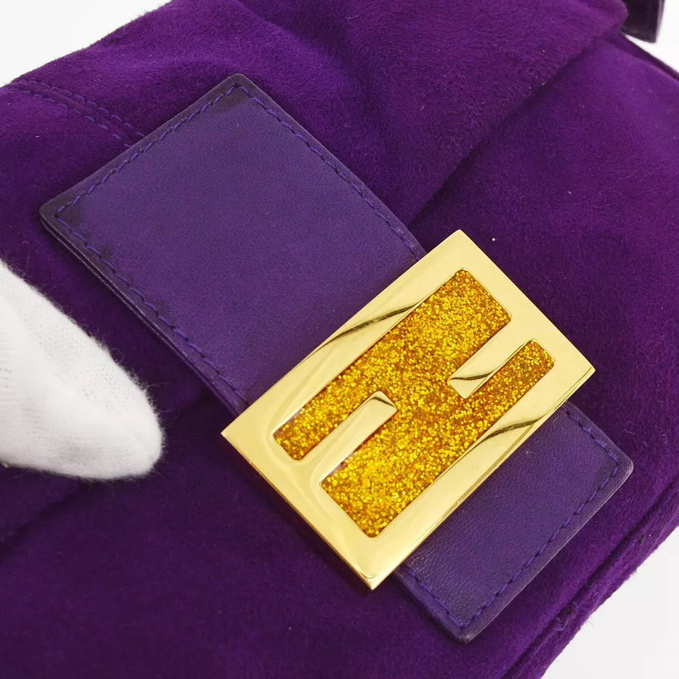 Fendi Purple Suede Baguette Handbag