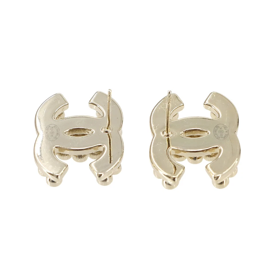 Chanel Coco Logos Earrings in Gold with Rhinestone & Pearl Motif (B23K)