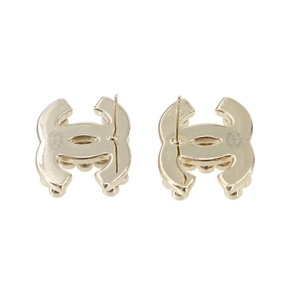 Chanel Coco Logos Earrings in Gold with Rhinestone & Pearl Motif (B23K)