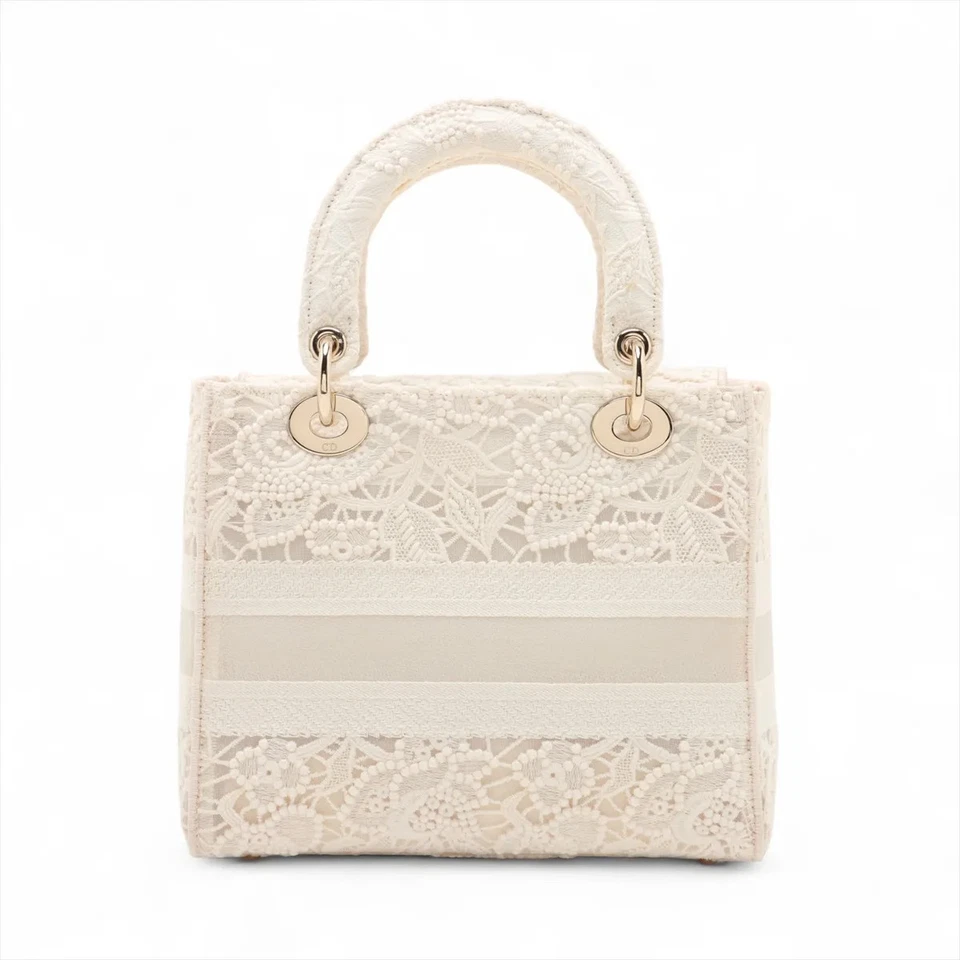 Christian Dior Lady Dee Light Medium Racing 2 Way Handbag White