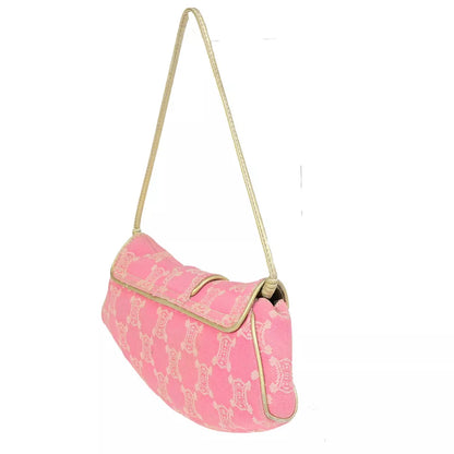 CELINE Logo Macadam Pattern Shoulder Bag – Pink Canvas/Leather