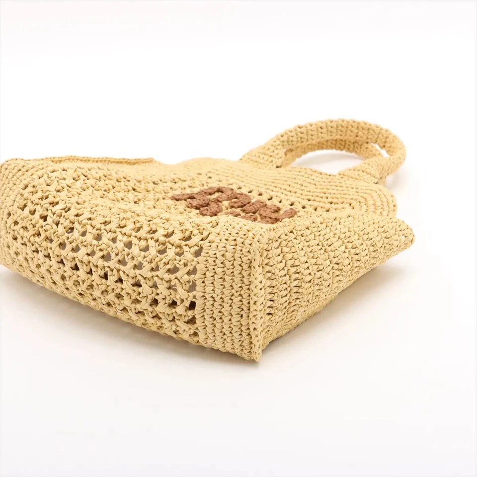 Miu Miu Straws x Leather 2 Way Handbag Beige
