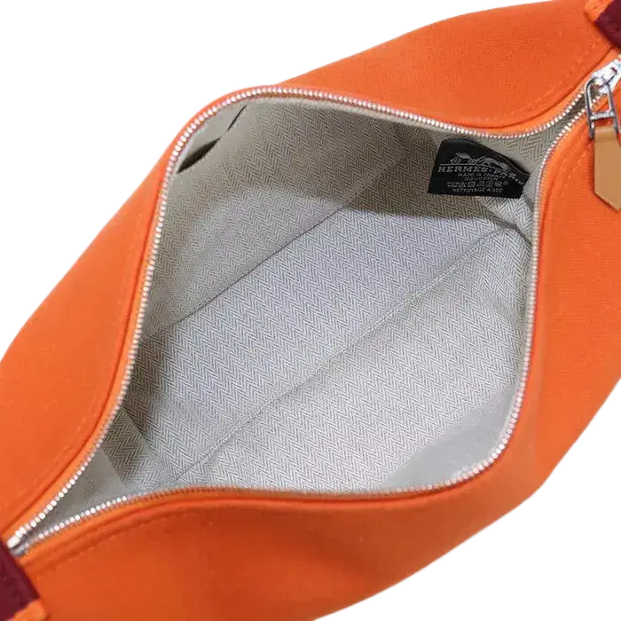 Auth HERMES Brid a Black PM Pouch In Canvas Orange Women
