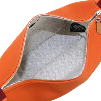 Auth HERMES Brid a Black PM Pouch In Canvas Orange Women