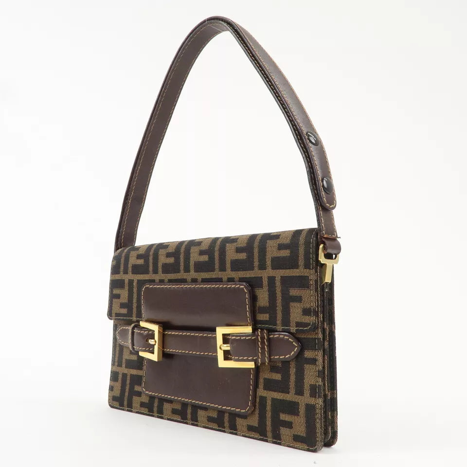 FENDI Zucca Canvas Leather Shoulder Bag