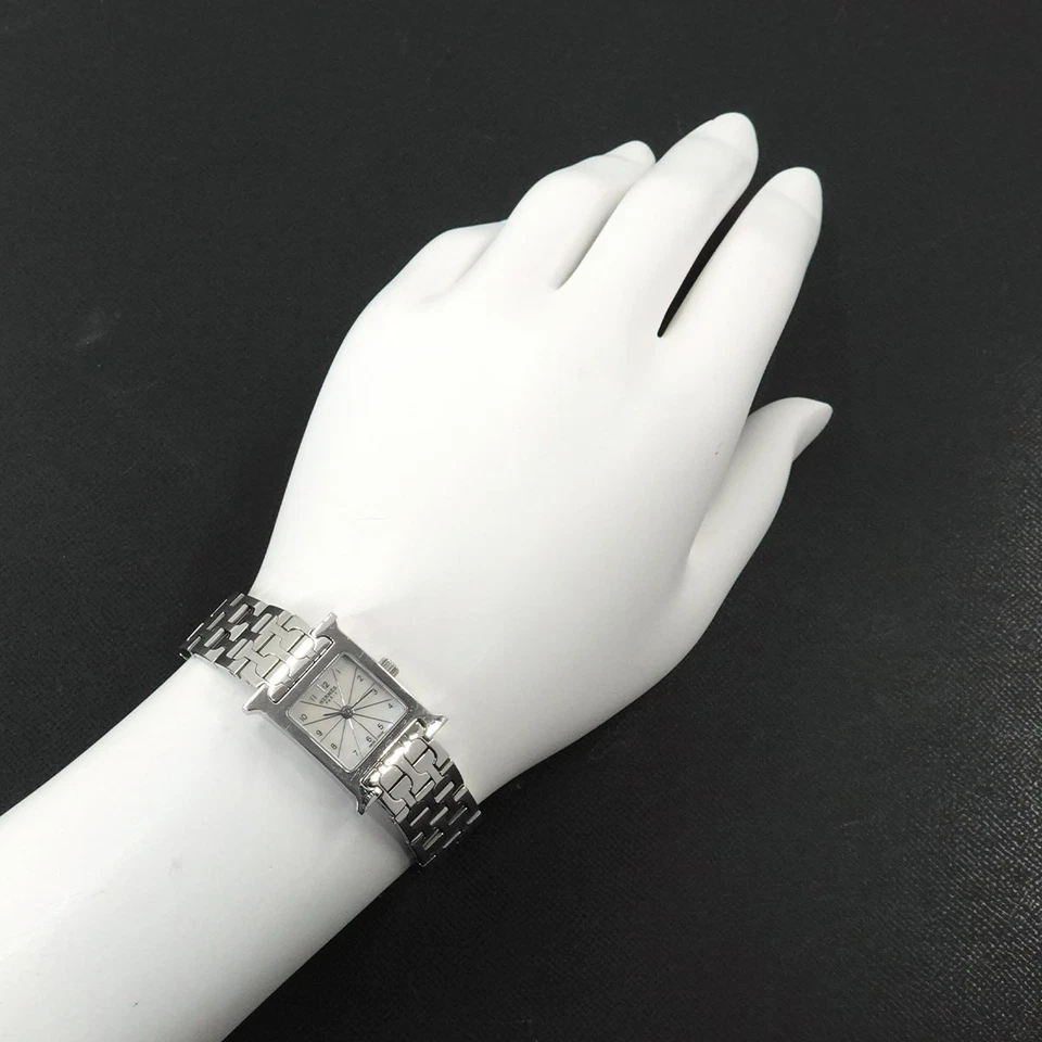 Hermès H Watch Mini HH1.110 in Stainless Steel with White Mother-of-Pearl Dial