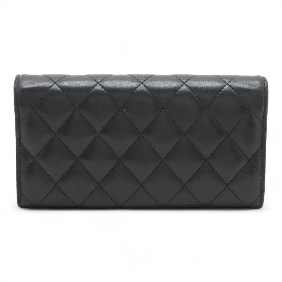 Chanel Matelasse Lambskin Long Wallet Black Silver Metal Fittings