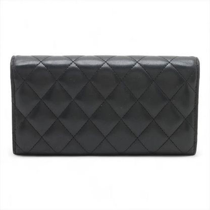 Chanel Matelasse Lambskin Long Wallet Black Silver Metal Fittings