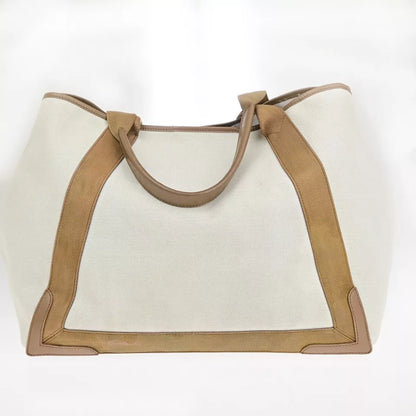 BALENCIAGA Logo Navy Cabas Shoulder Tote Bag – Ivory Brown Canvas/Leather