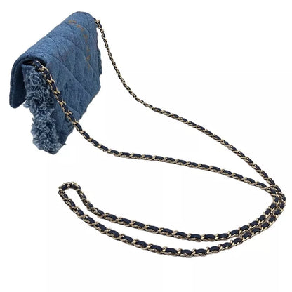 CHANEL Denim Chaseo Flap Shoulder Bag In Blue With Gold Hardware