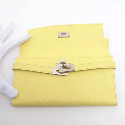 Hermès Kelly WALLET LONG DEPLIANT Veau Epsom Wallet Yellow Silver Metal Fittings