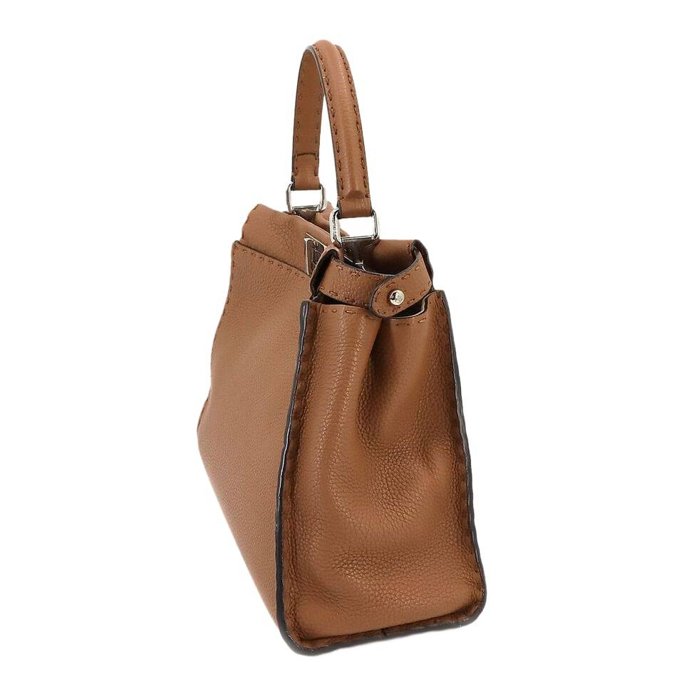 FENDI Selleria Peekaboo Regular 2way Hand Bag Leather Brown