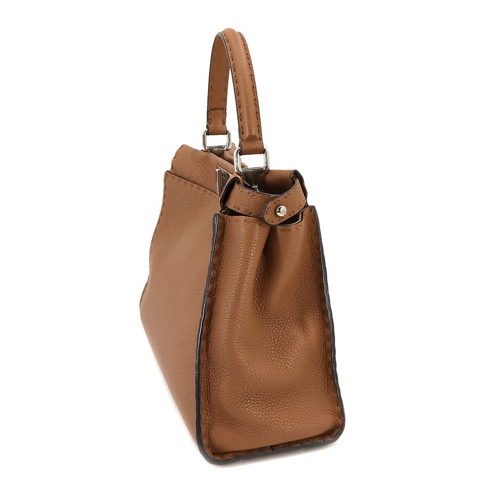 FENDI Selleria Peekaboo Regular 2way Hand Bag Leather Brown