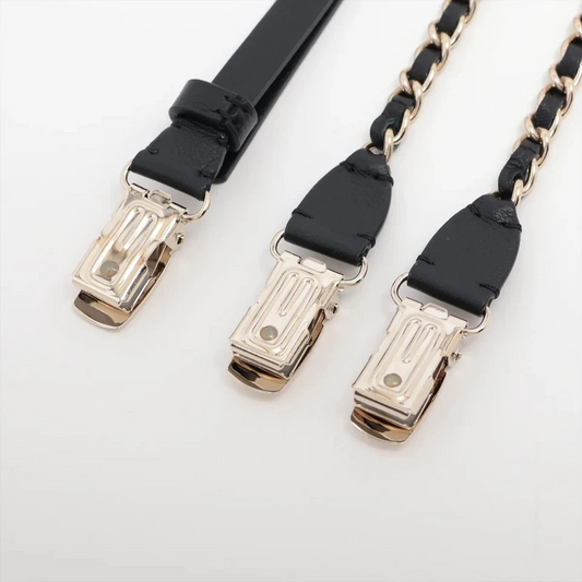Chanel Coco Mark A21K Suspenders M GP & Leather Black×Gold