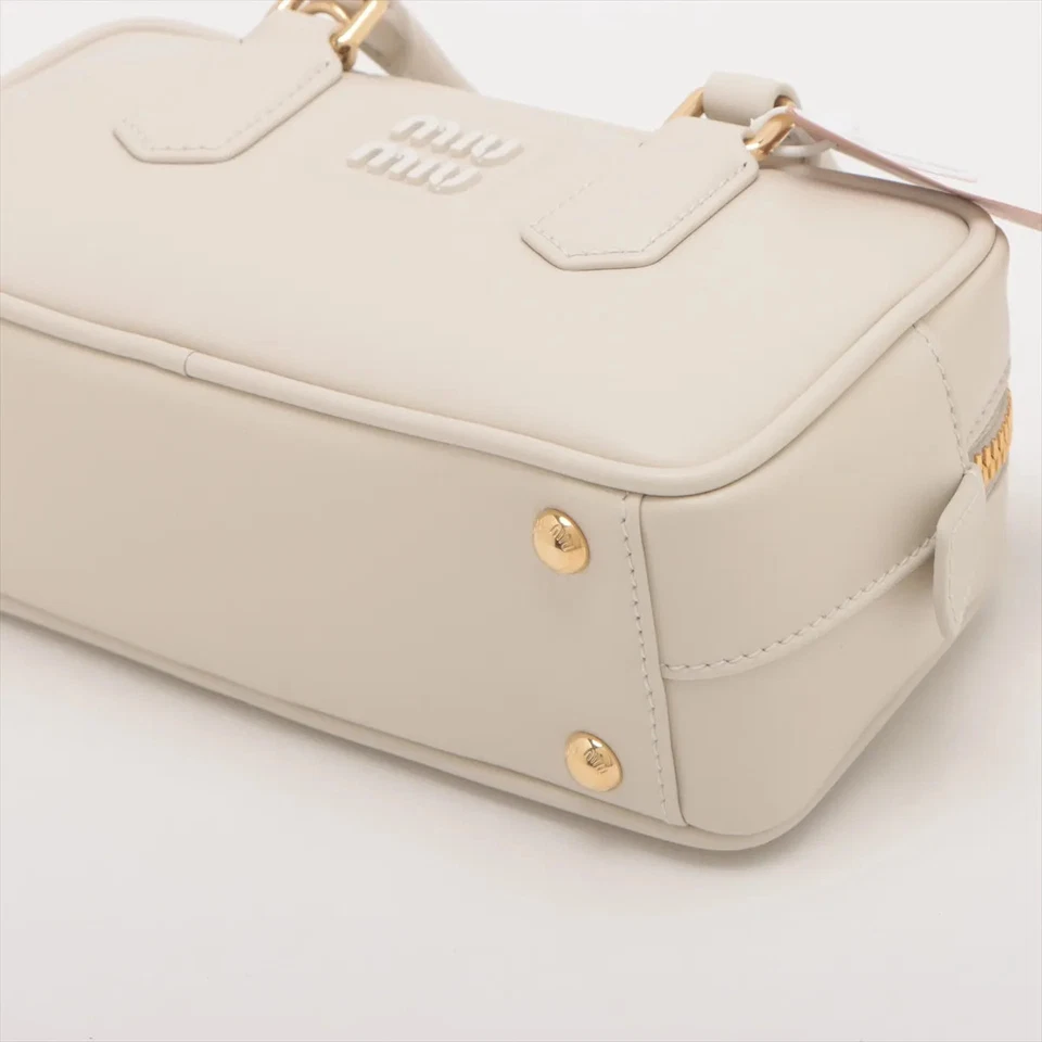 Miu Miu Arkady Leather 2 Way Handbag Beige
