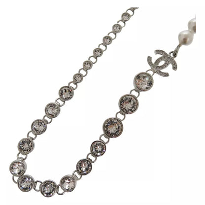 CHANEL Costume Pearl Crystal Choker Necklace – Silver