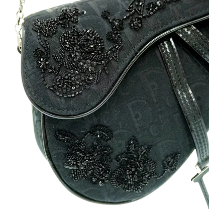 Dior Saddle Trotter Beaded Spun Coats Shoulder Bag – Black Canvas