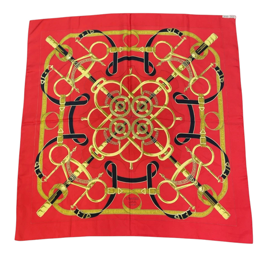 Hermes Carré 90 Eperon d'or Golden Spur Multicolor Silk Scarf