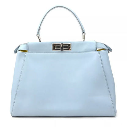 Auth FENDI Peekaboo Shoulder Bag Light Blue Leather/Silvertone