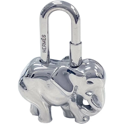 Hermès Elephant Padlock Bag Charm in Silver-Tone Metal