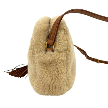 Saint Laurent Paris Lou Camera Bag in Beige Faux Shearling & Leather