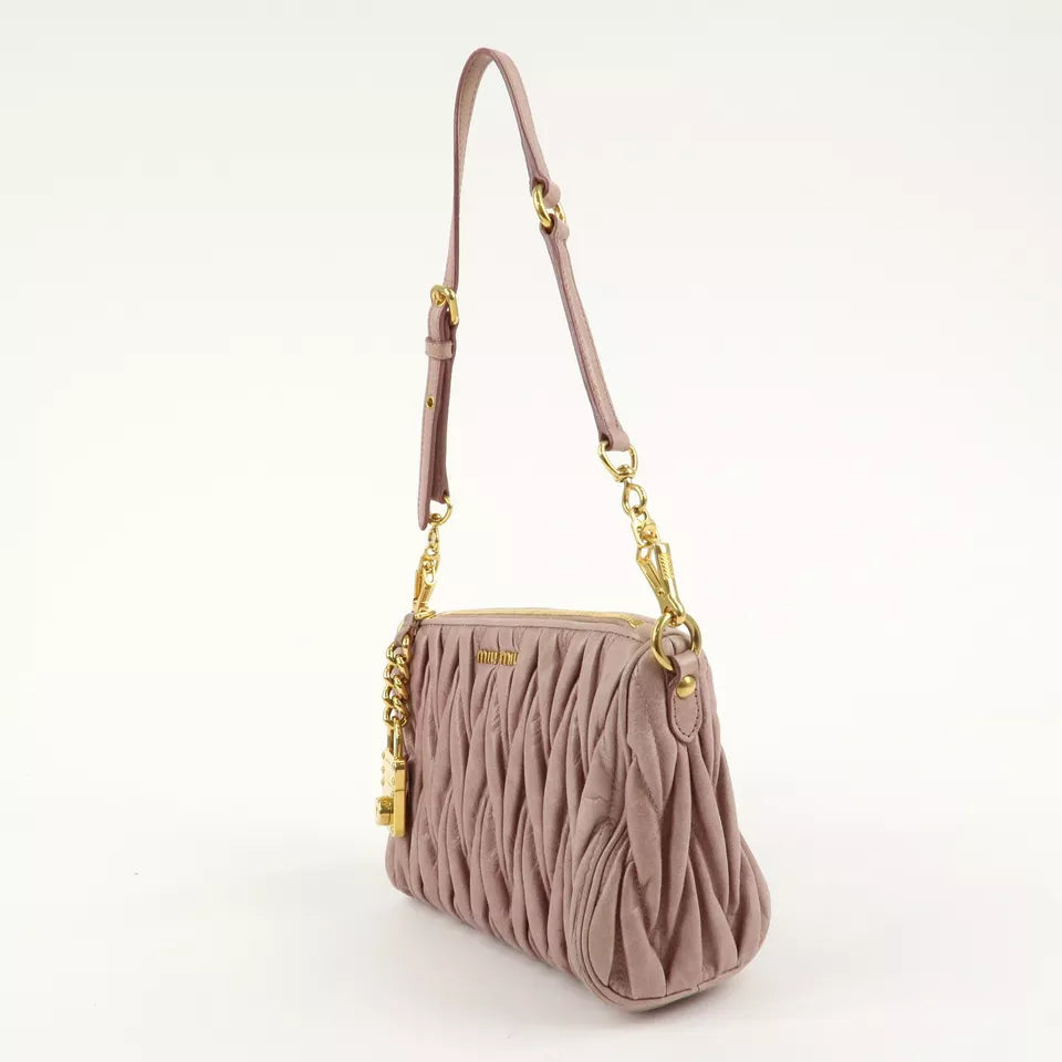 MIU MIU Logo Leather Matelasse Chain Shoulder Bag