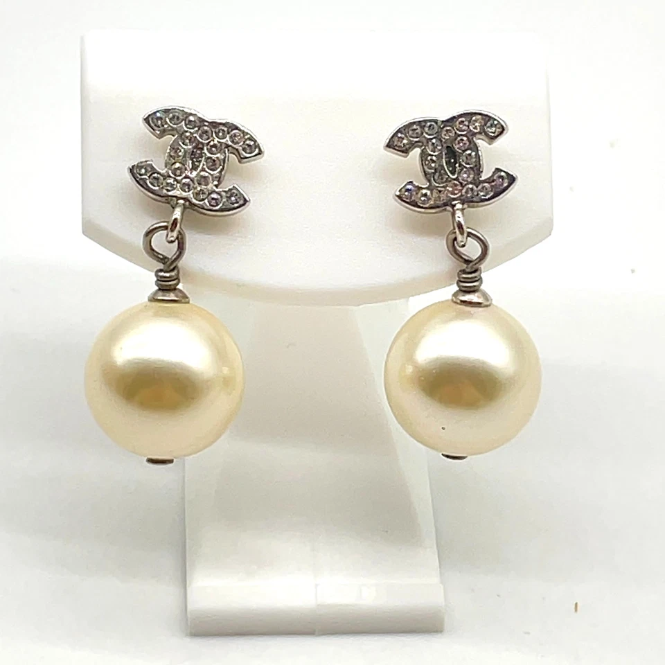 Chanel Coco Mark Swing Pearl & Rhinestone Earrings