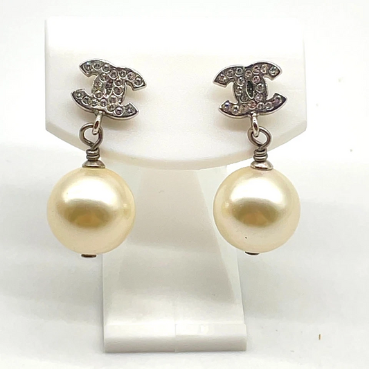 Chanel Coco Mark Swing Pearl & Rhinestone Earrings