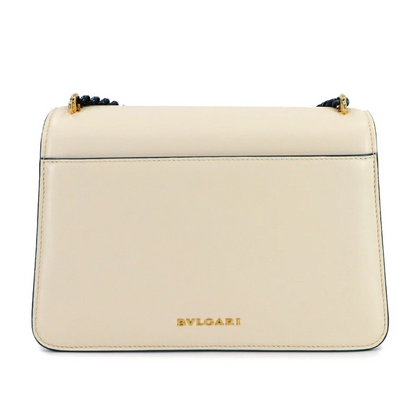 BVLGARI Serpenti Forever 2 Way Hand Chain Shoulder Bag Leather Ivory
