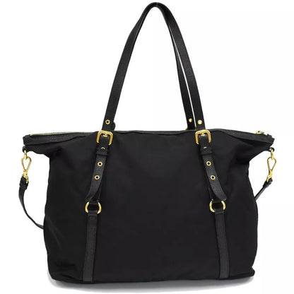 PRADA Nylon Leather Tote Shoulder Bag