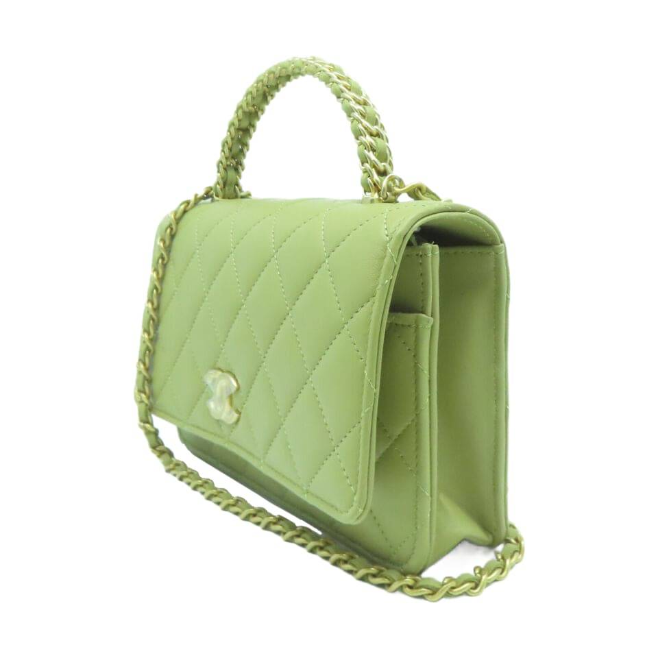 CHANEL Quilted CC GHW Chain Shoulder 2 Way Bag Lambskin Leather Green