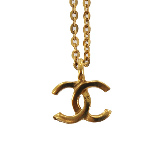 CHANEL Used CC Logos Gold Plated Chain Necklace 376 Vintage