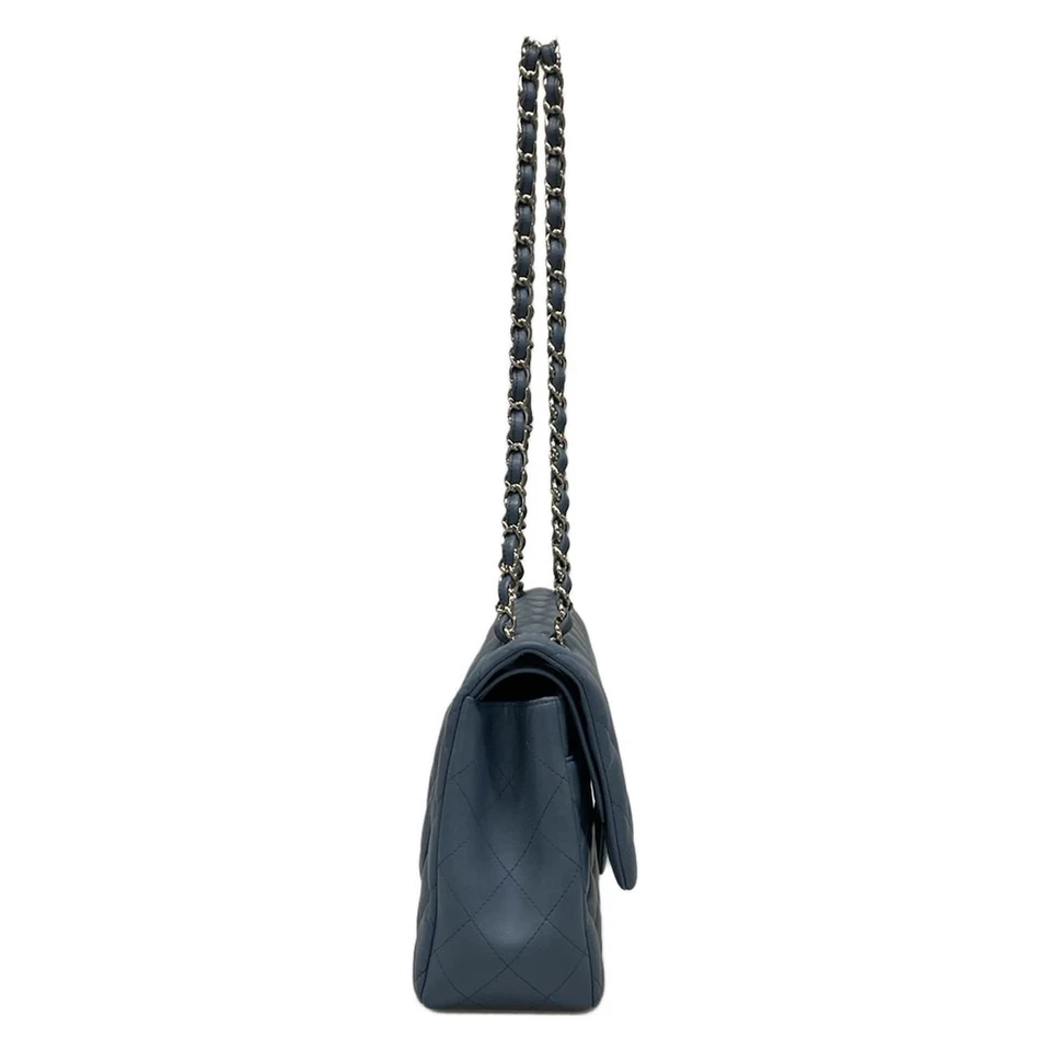 CHANEL Large Matelasse Blue Lambskin Shoulder Bag