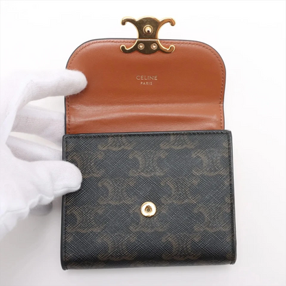 Celine Triomphe Small Flap Wallet PVC x Leather Compact Wallet Brown