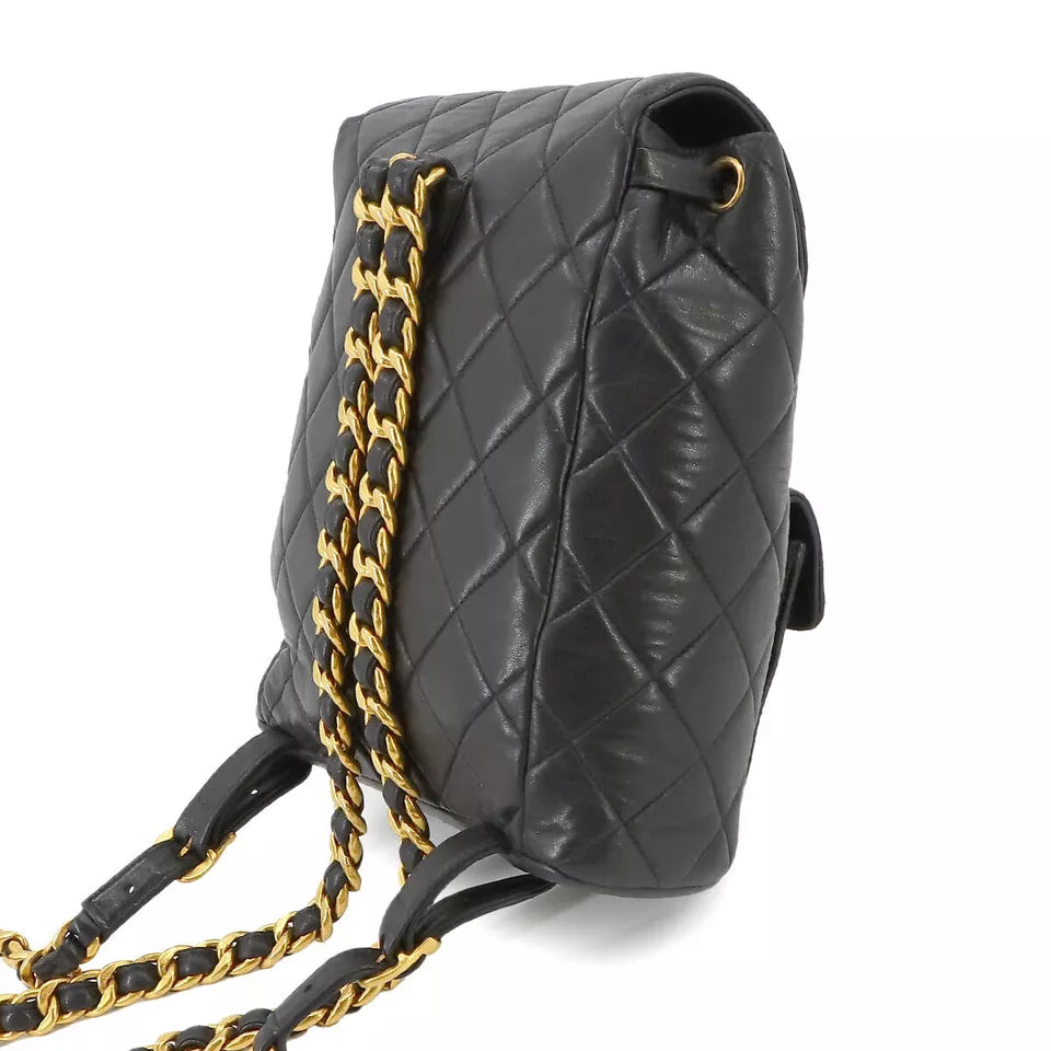 Auth CHANEL Matelasse Chain Backpack In Leather Black