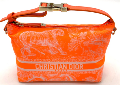 Christian Dior CD Logo Canvas Leather Orange Pouch