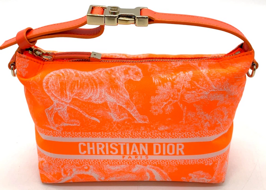 Christian Dior CD Logo Canvas Leather Orange Pouch