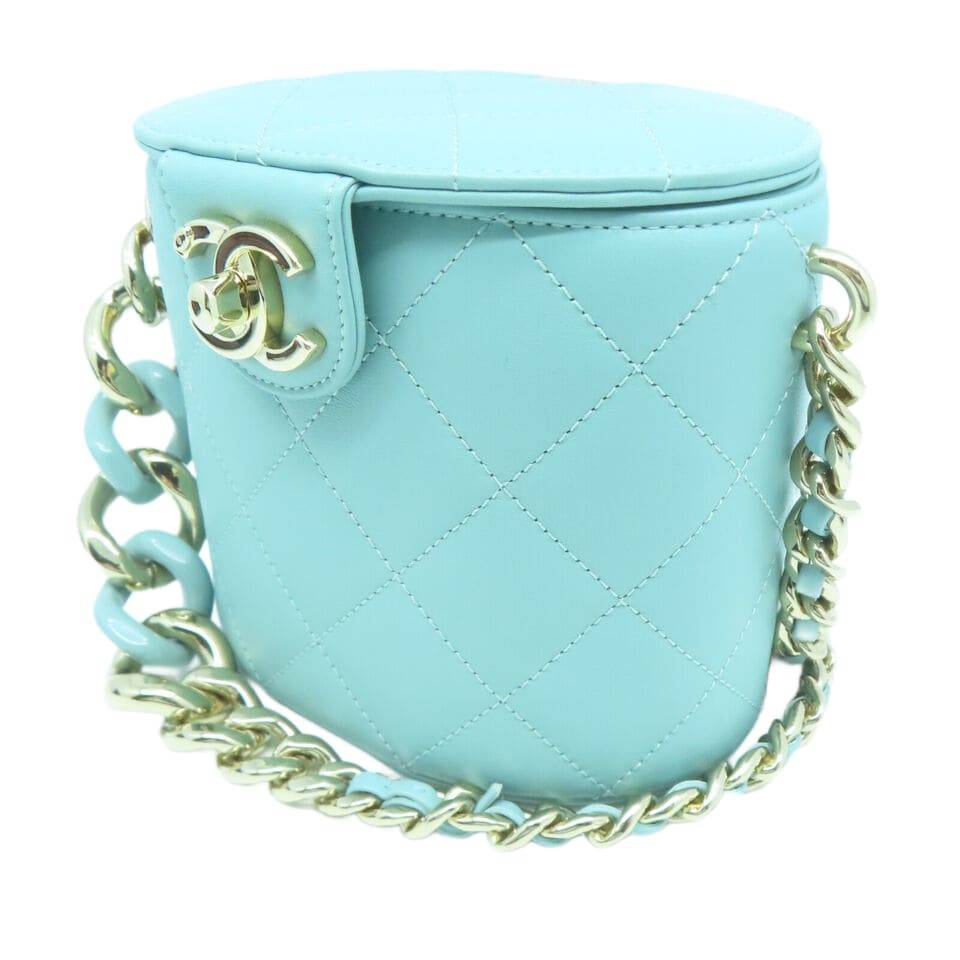 CHANEL Quilted CC GHW Chain Shoulder Bag Lambskin Leather Light Blue