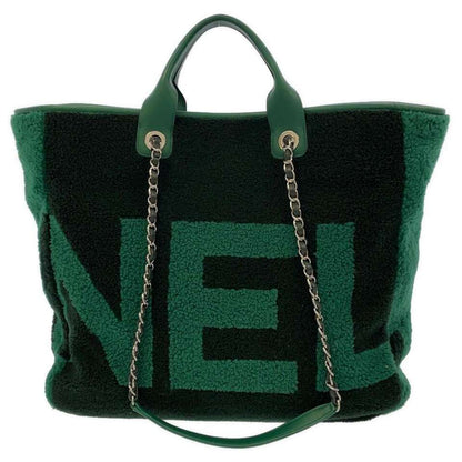 CHANEL Deauville 2WayTote Bag Mouton/Leather Green