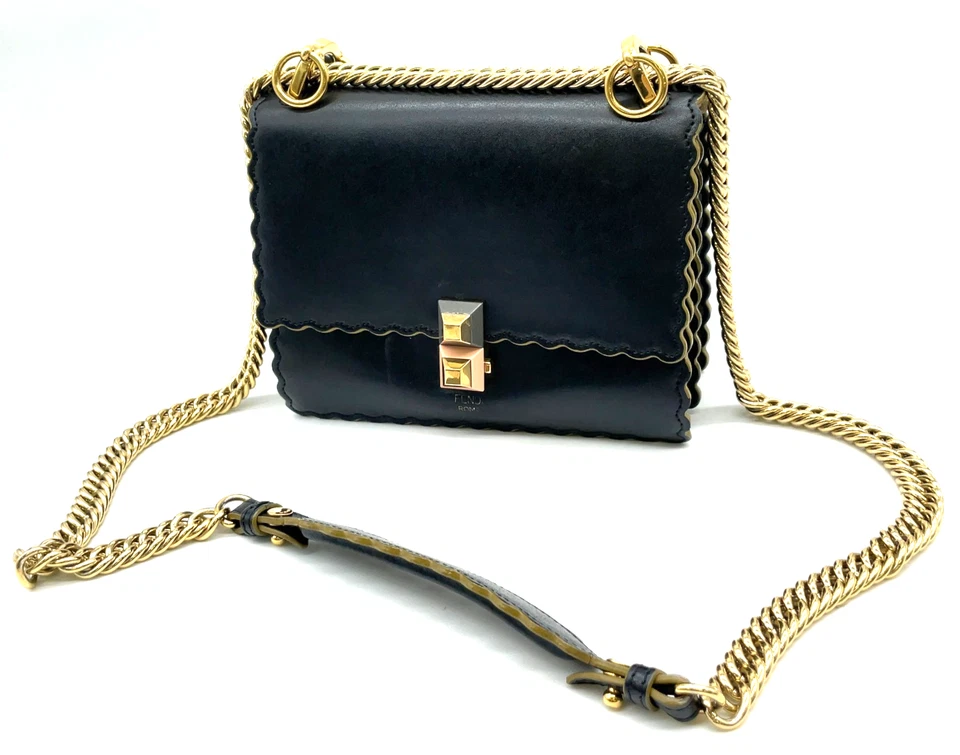 Fendi Black Calf Leather Monstera Shoulder Bag