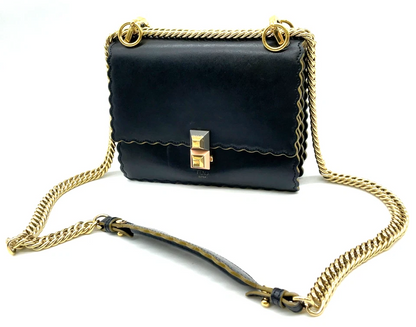 Fendi Black Calf Leather Monstera Shoulder Bag